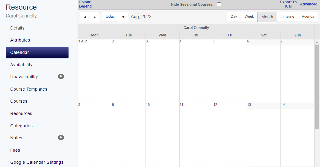 A trainer's accessplanit calendar