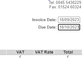 Invoice dates