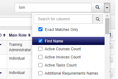 DataGrid Search Options