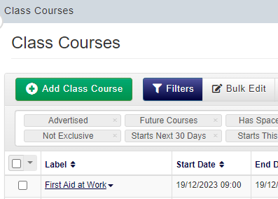 Course Class DataGrid