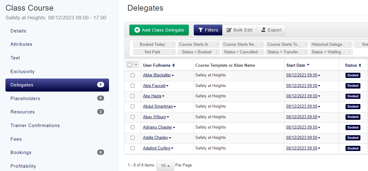 Delegate option selected