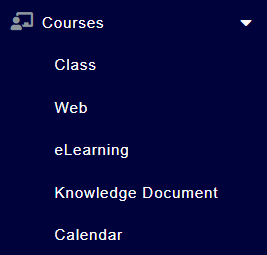 Course Class or Courses Web main navigation menu 