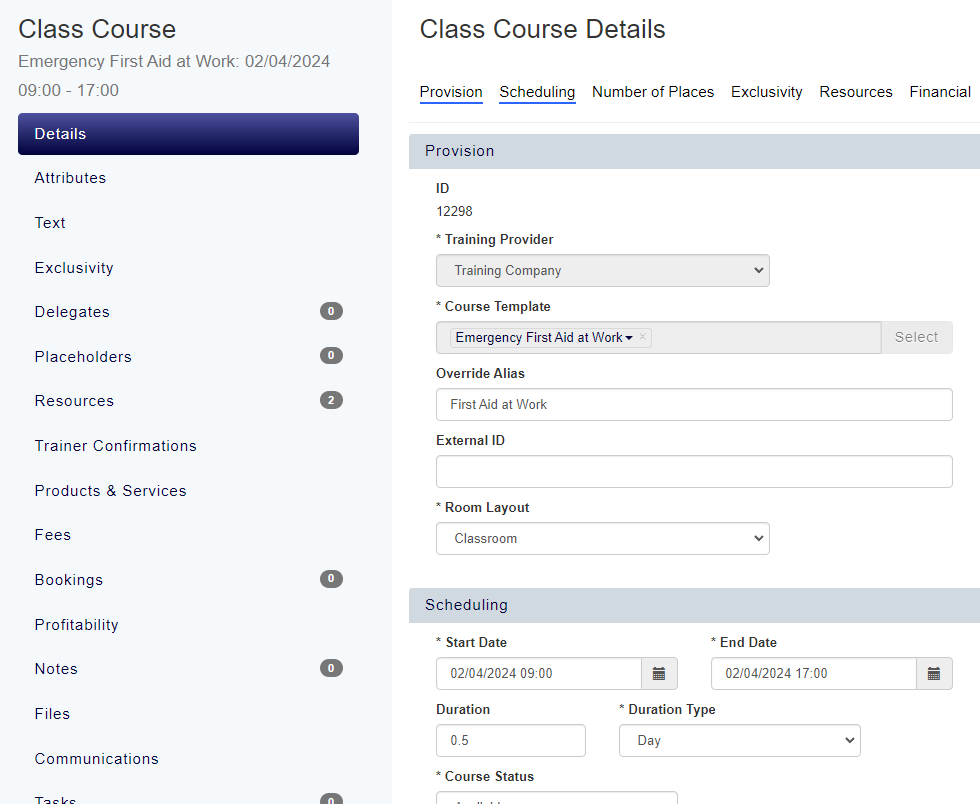 Course details section