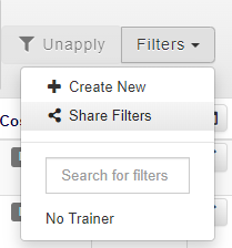 Filters button with share filter option selected 