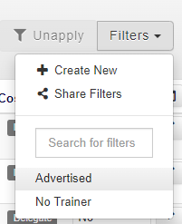 removed filter listed under filters button 