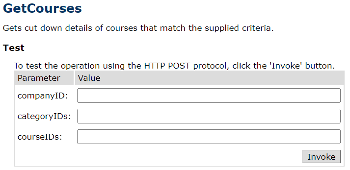 The filter options for the Get Courses feed